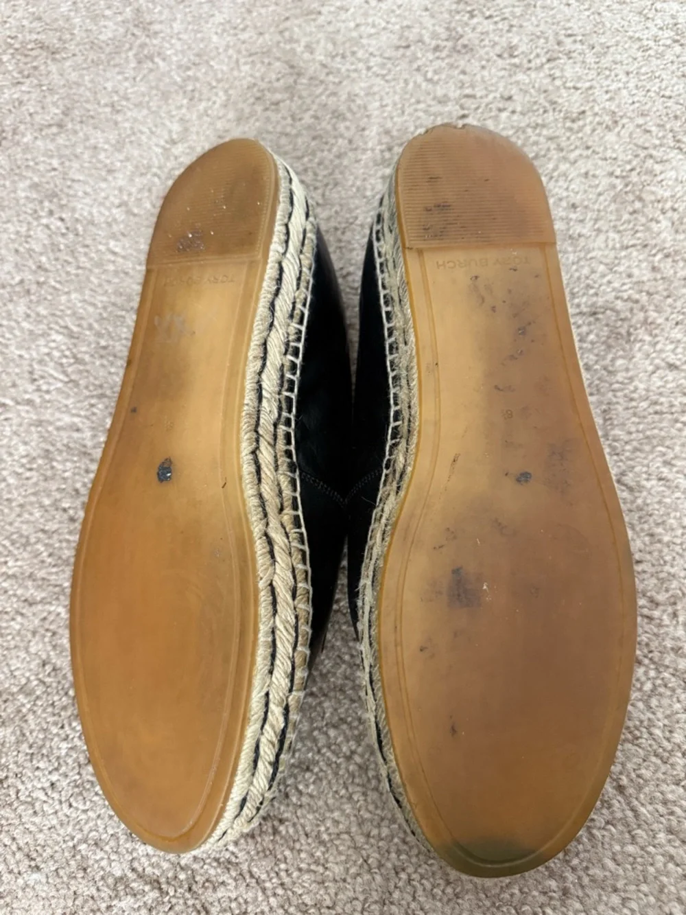 Tory Burch Ines Platform Black Leather Espadrille Flat